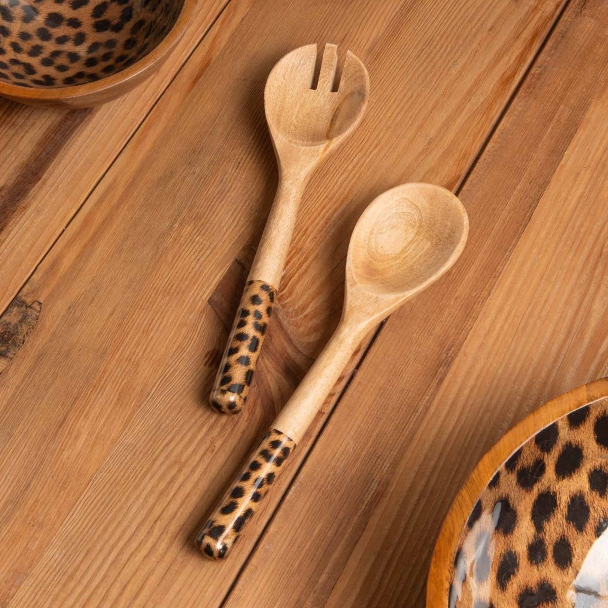Couvert à salade Léopard en manguier 28cm marron, TABLE PASSION