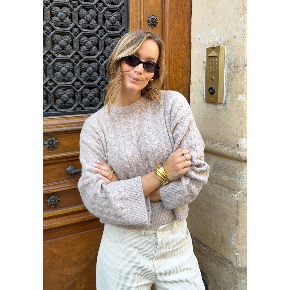 Pull en maille torsadée taupe, LOLALIZA