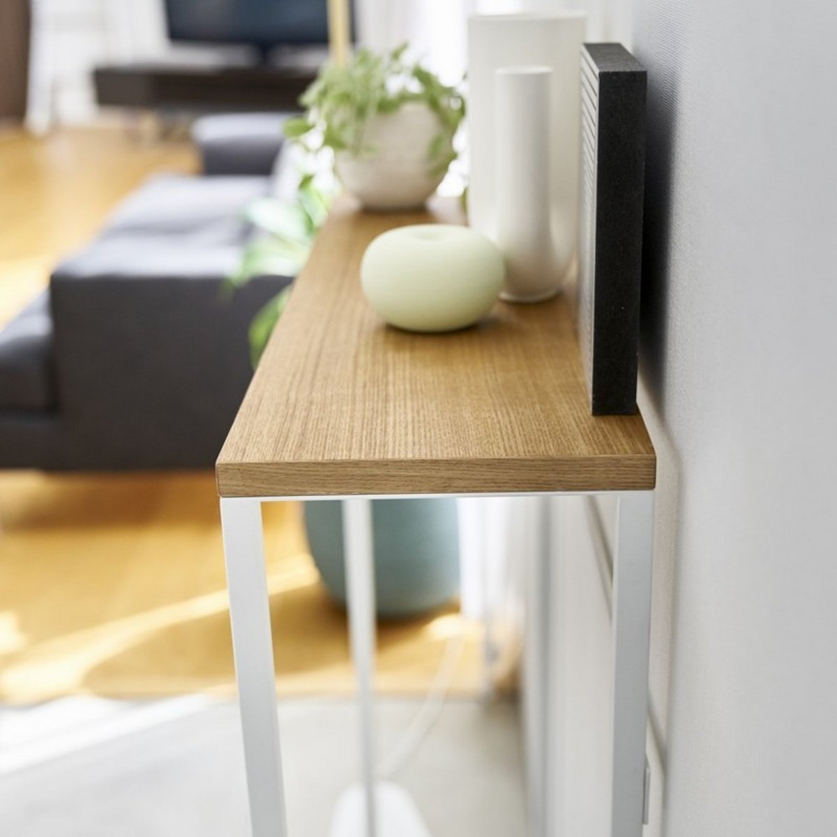 Table console ultra fine métal bois TOWER blanc, YAMAZAKI