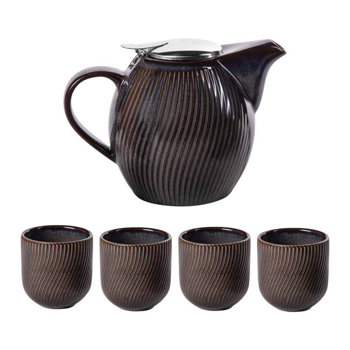 Coffret théière Mao 0,9L et 4 gobelets noir, TABLE PASSION