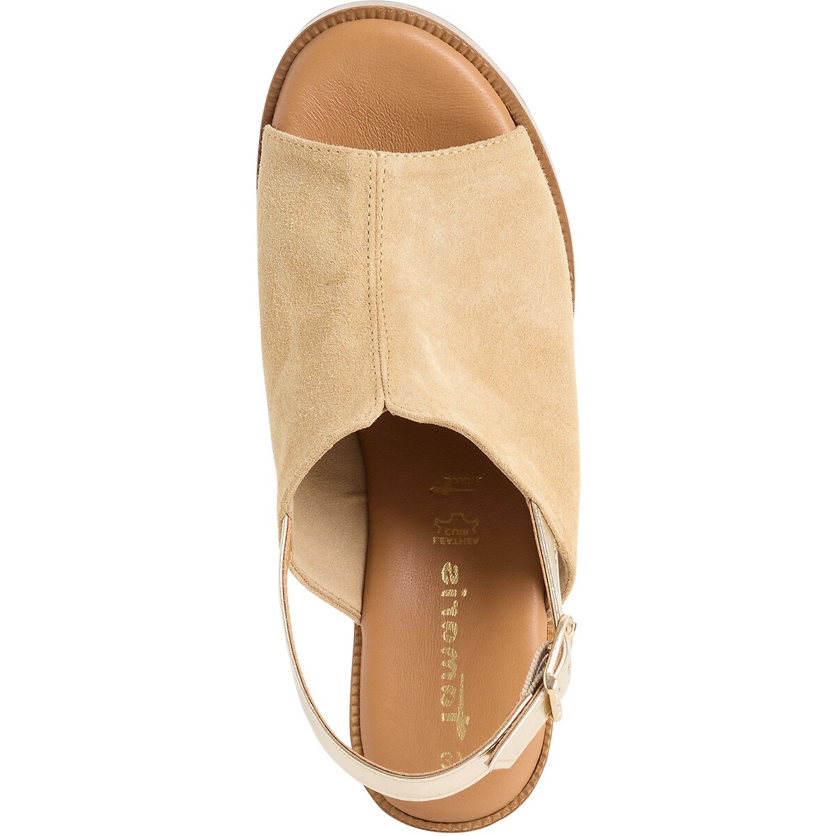 Sandales en cuir talon large beige, TAMARIS