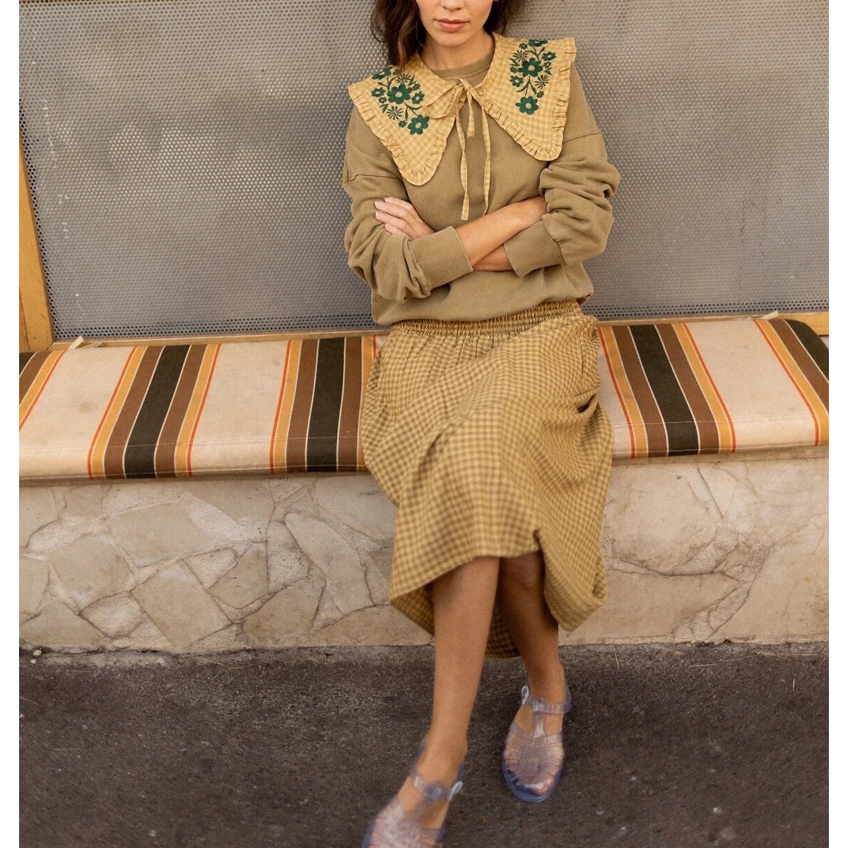Gola bordada amovível, KALINDRA estampado quadrados, APACHES COLLECTIONS