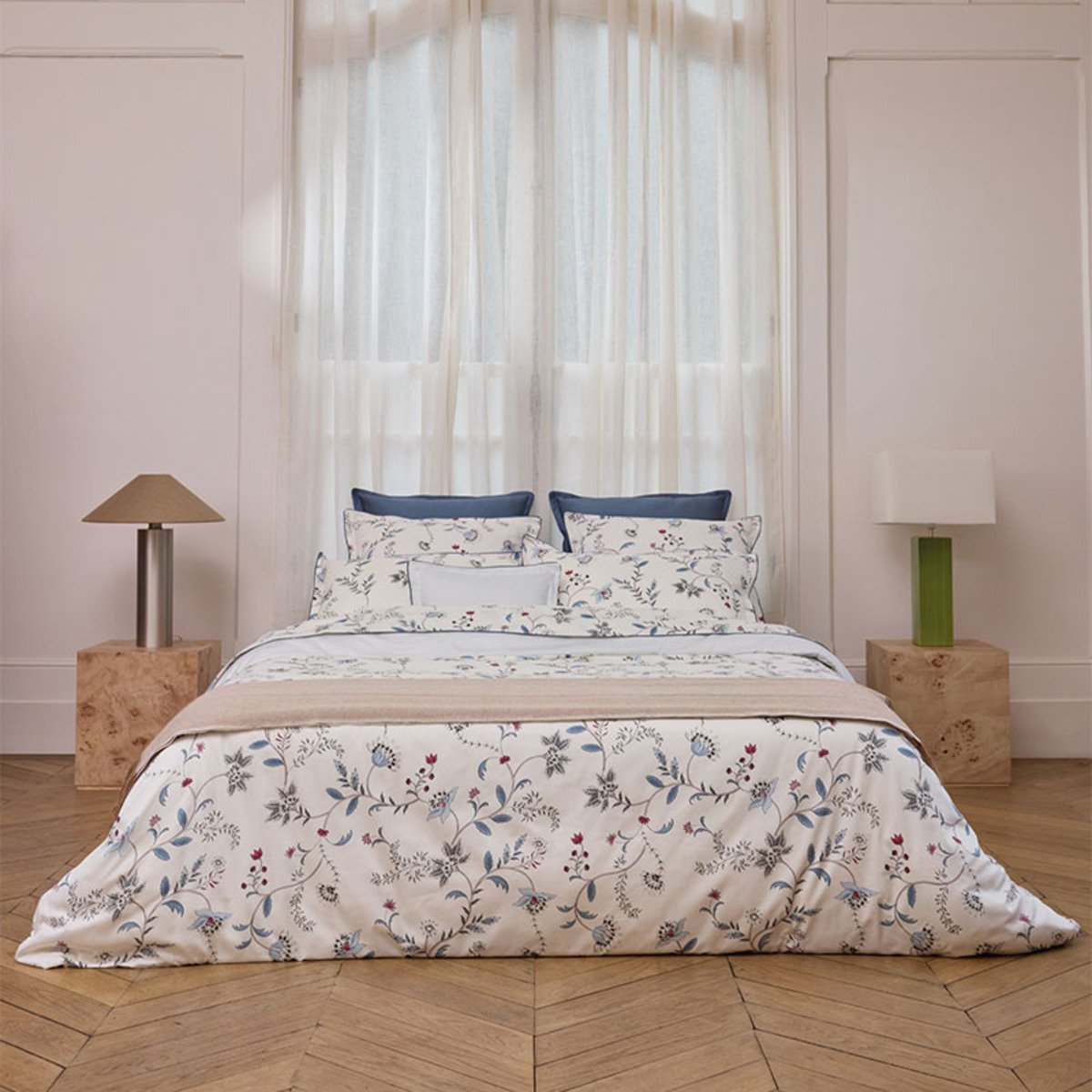 Housse de couette imprimée en satin de coton bio, JARDIN D'HIVER blanc, ALEXANDRE TURPAULT