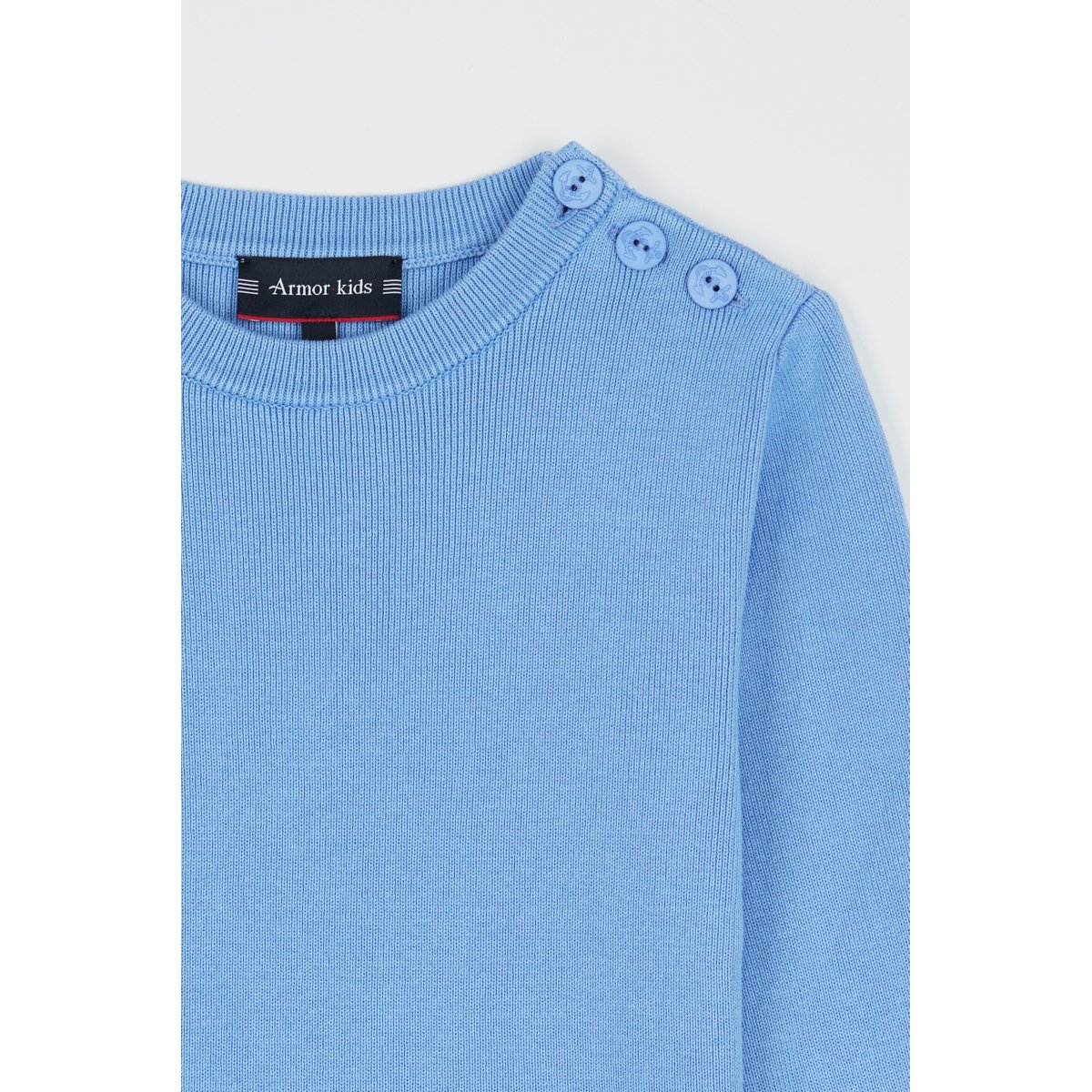 Pull marin uni en coton KIDS bleu lobelia, ARMOR-LUX