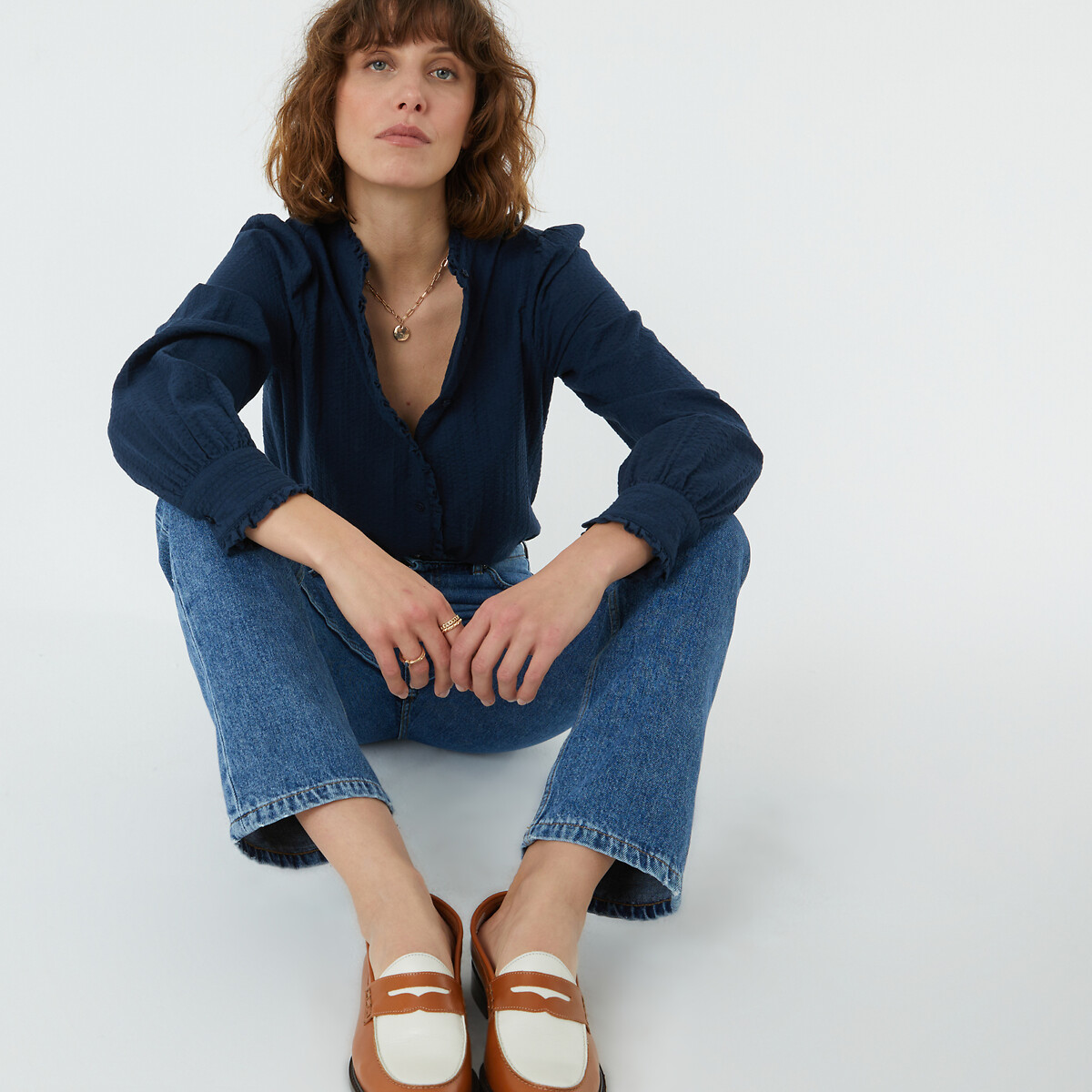 Mocassins cuir bicolore camel/blanc, LA REDOUTE COLLECTIONS