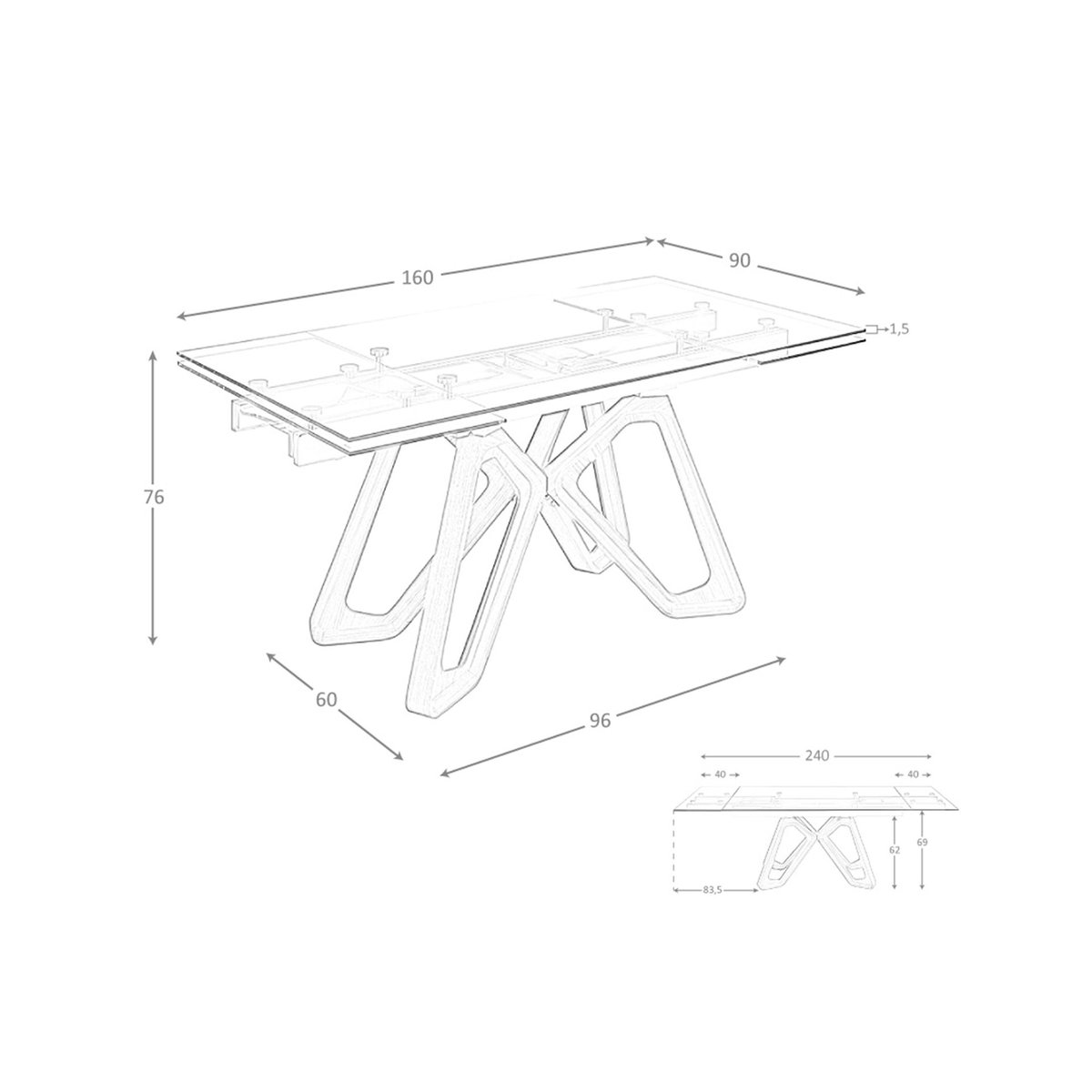 Table à manger à rallonge rectangulaire verre trempé et noyer noyer | verre | acier, ANGEL CERDA