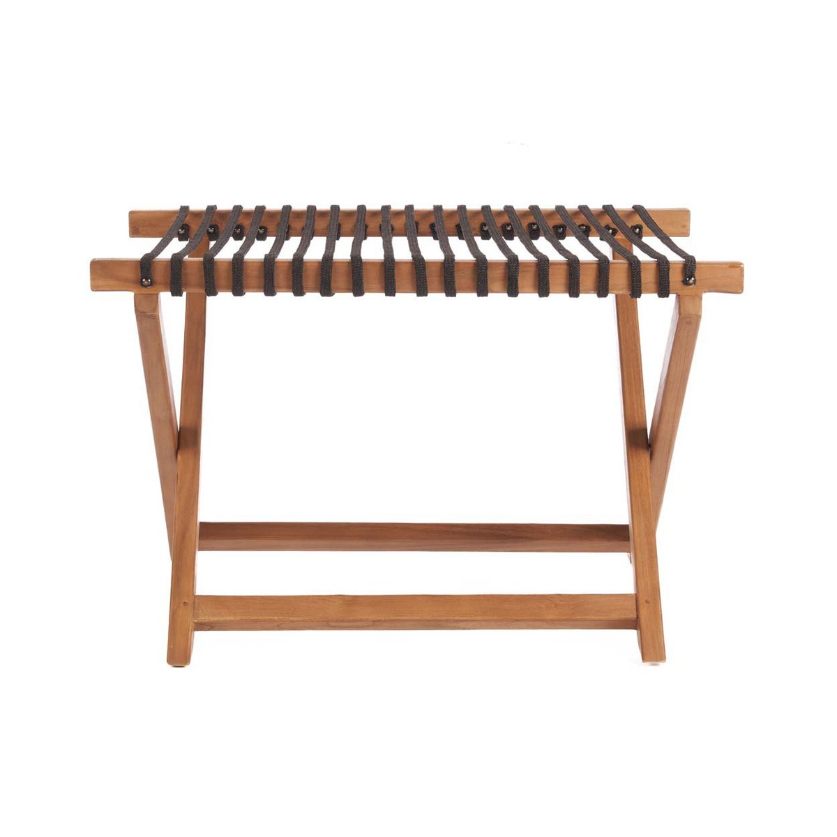 Porte-bagages en teck et tissu LUGGAGE RACK beige, BAZAR BIZAR