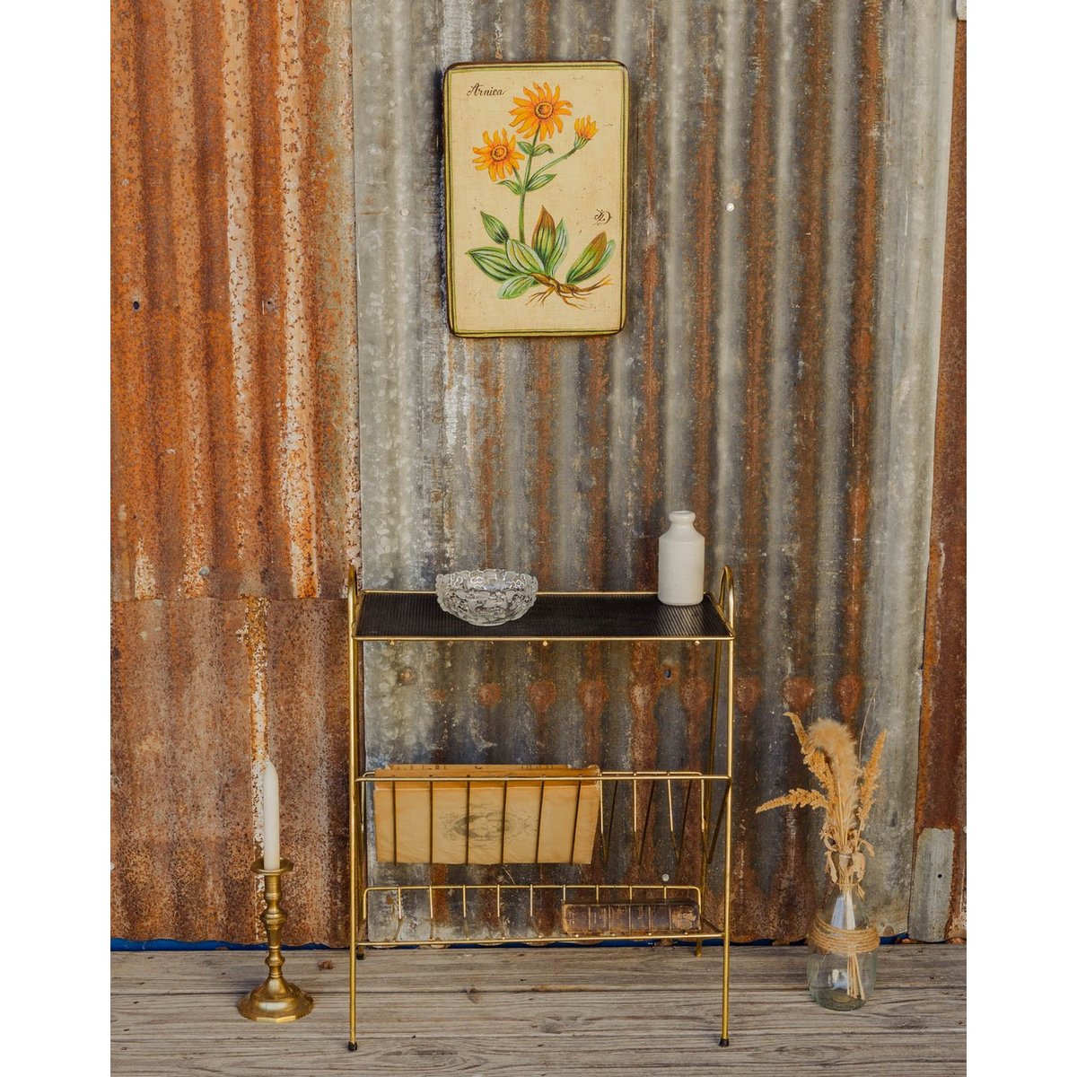 Table d'appoint en métal doré et noir Hanna N°1605 - Bon état doré, DEBONGOUT