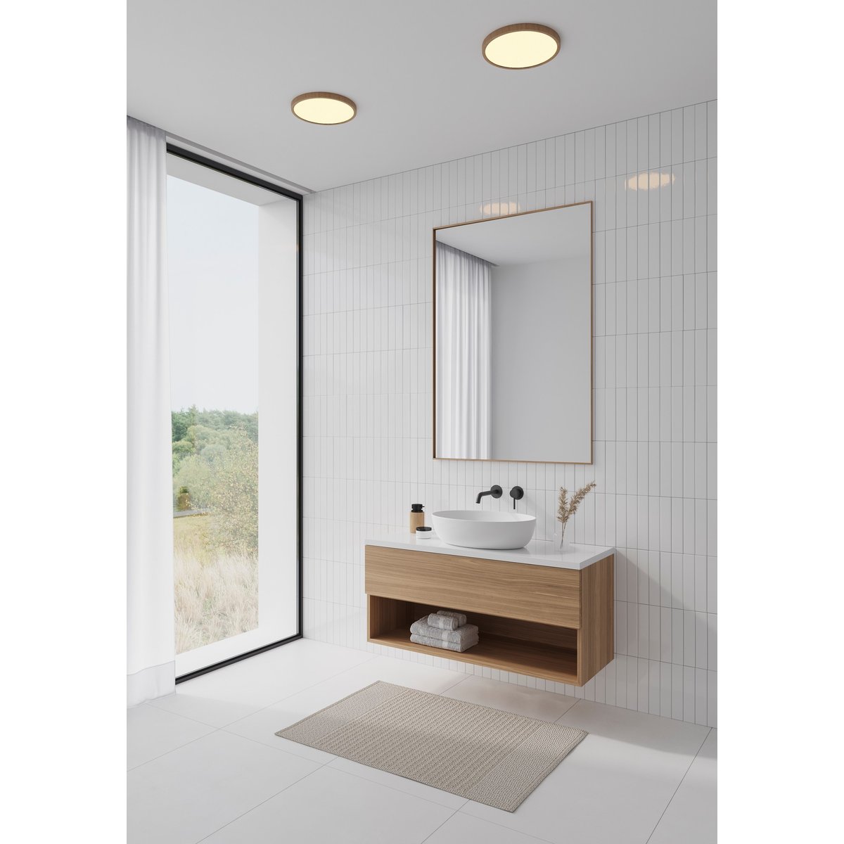 Plafonnier LED intégrée IP54 - salle de bain 2700K | Dimmable en plastique, OJA 29 feuille de bois, NORDLUX