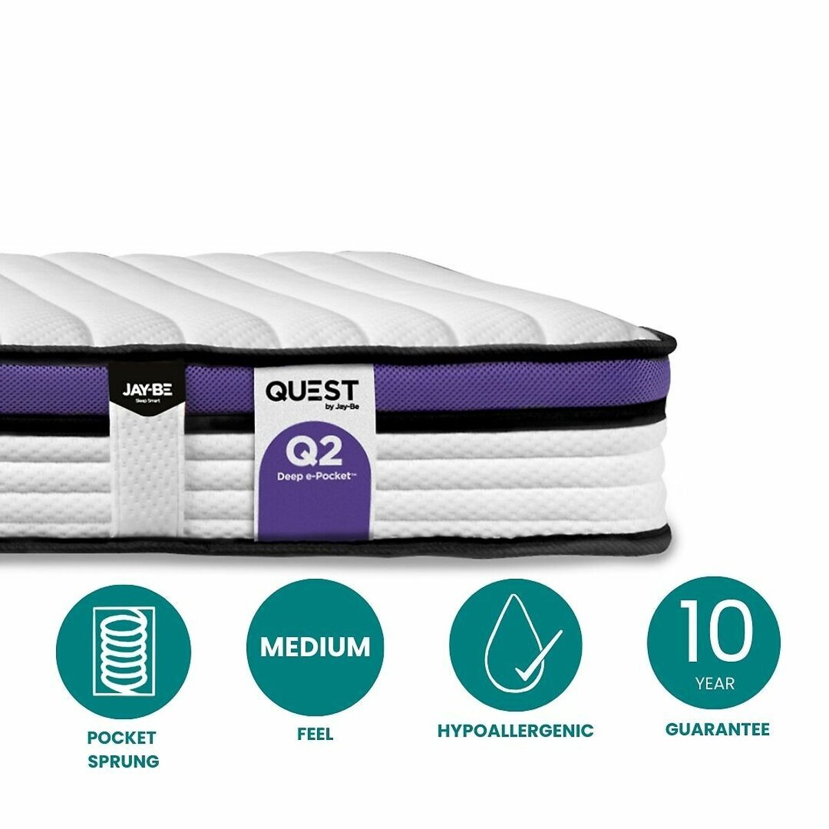 Jay-Be® QUEST™ Q2 e-Pocket™ Eco-Friendly Children's Mattress purple + white, JAY-BE