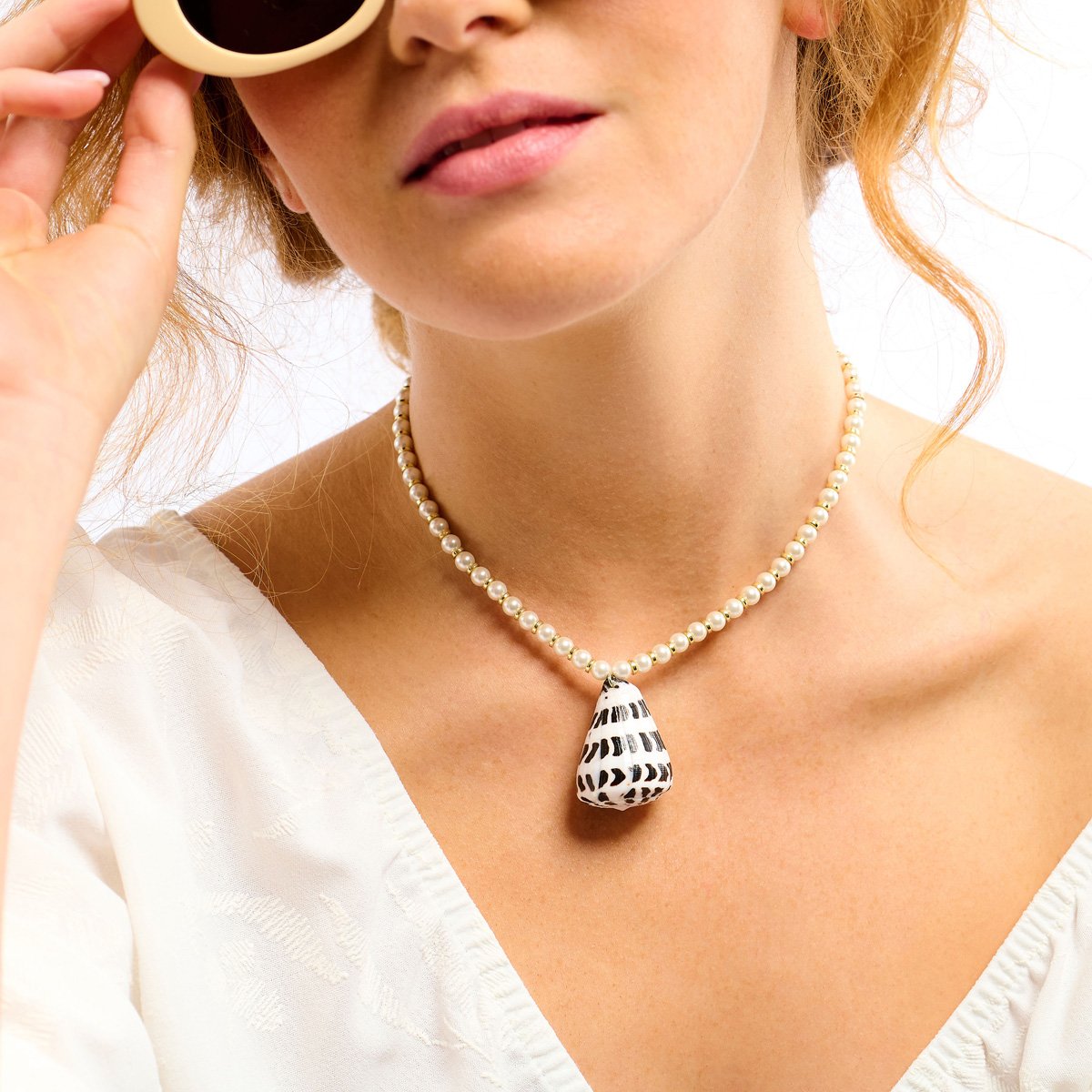 Collier de perles pendentif coquillage FELOUK blanc, HIPANEMA