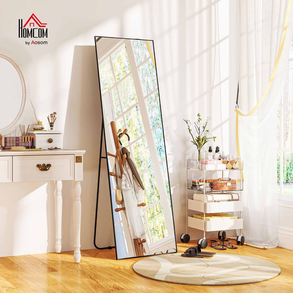 Miroir en pied Verre Noir noir, HOMCOM