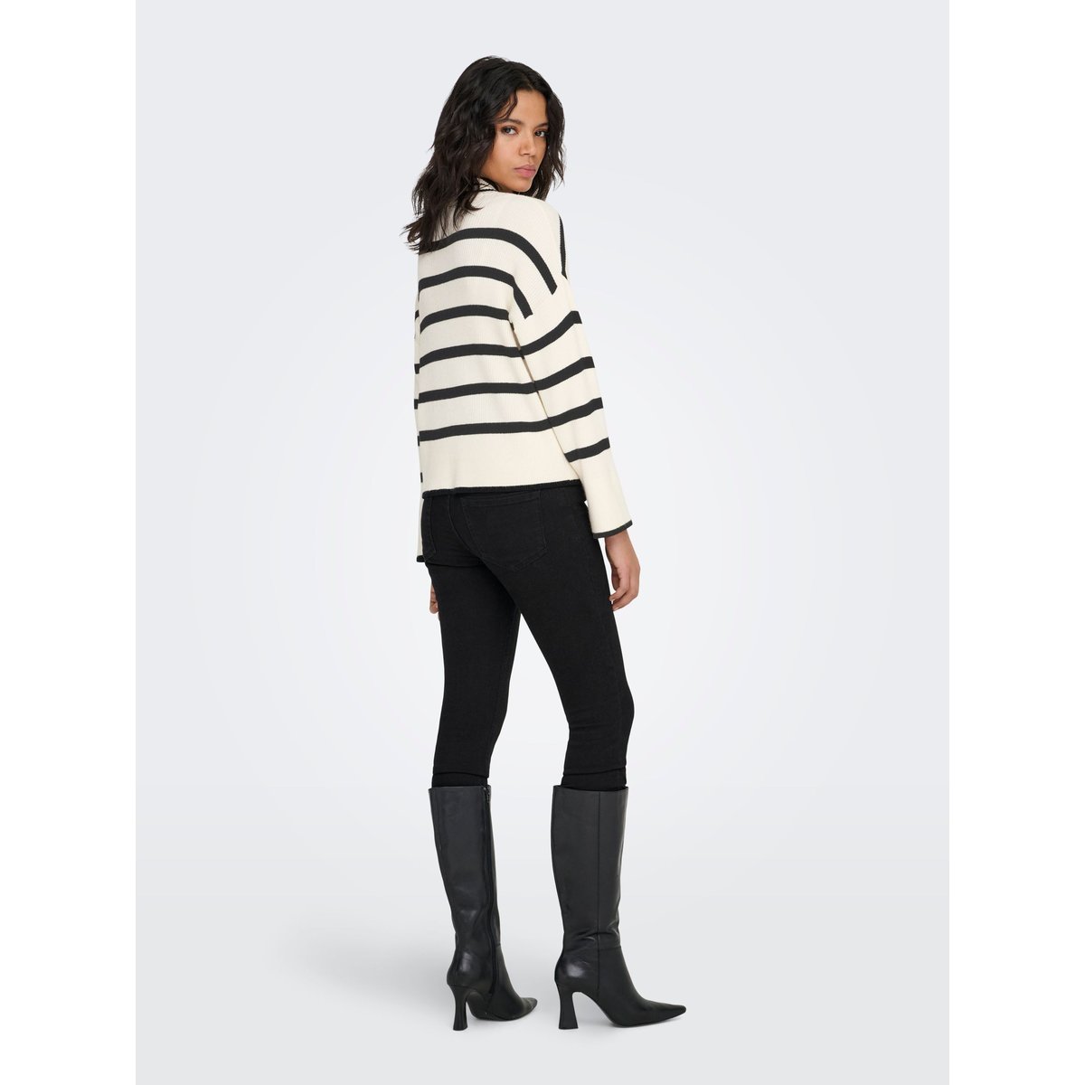 Pull col montant rayé whitecap gray, ONLY