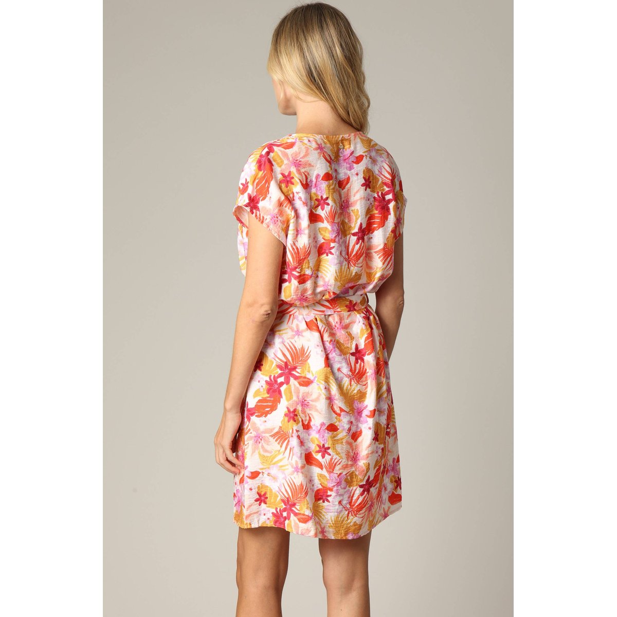 Robe exotique en viscose avec imprimé tropical PIA corail, DEELUXE