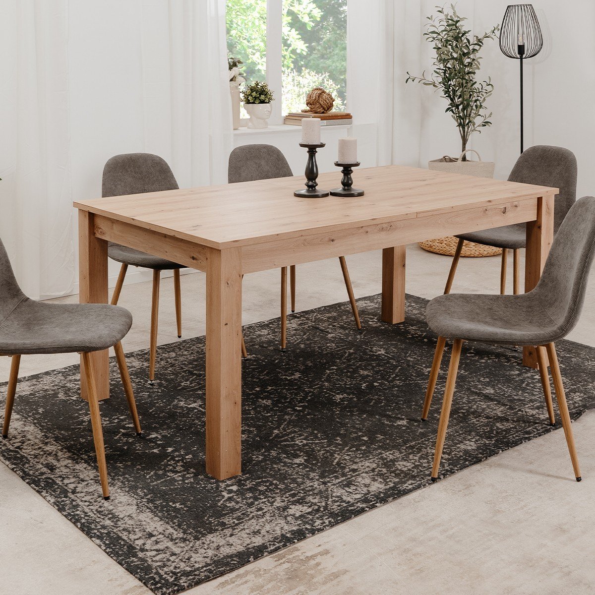 Table à Manger Extensible Rectangulaire L160/215 cm - BERGEN chêne artisan, CALICOSY