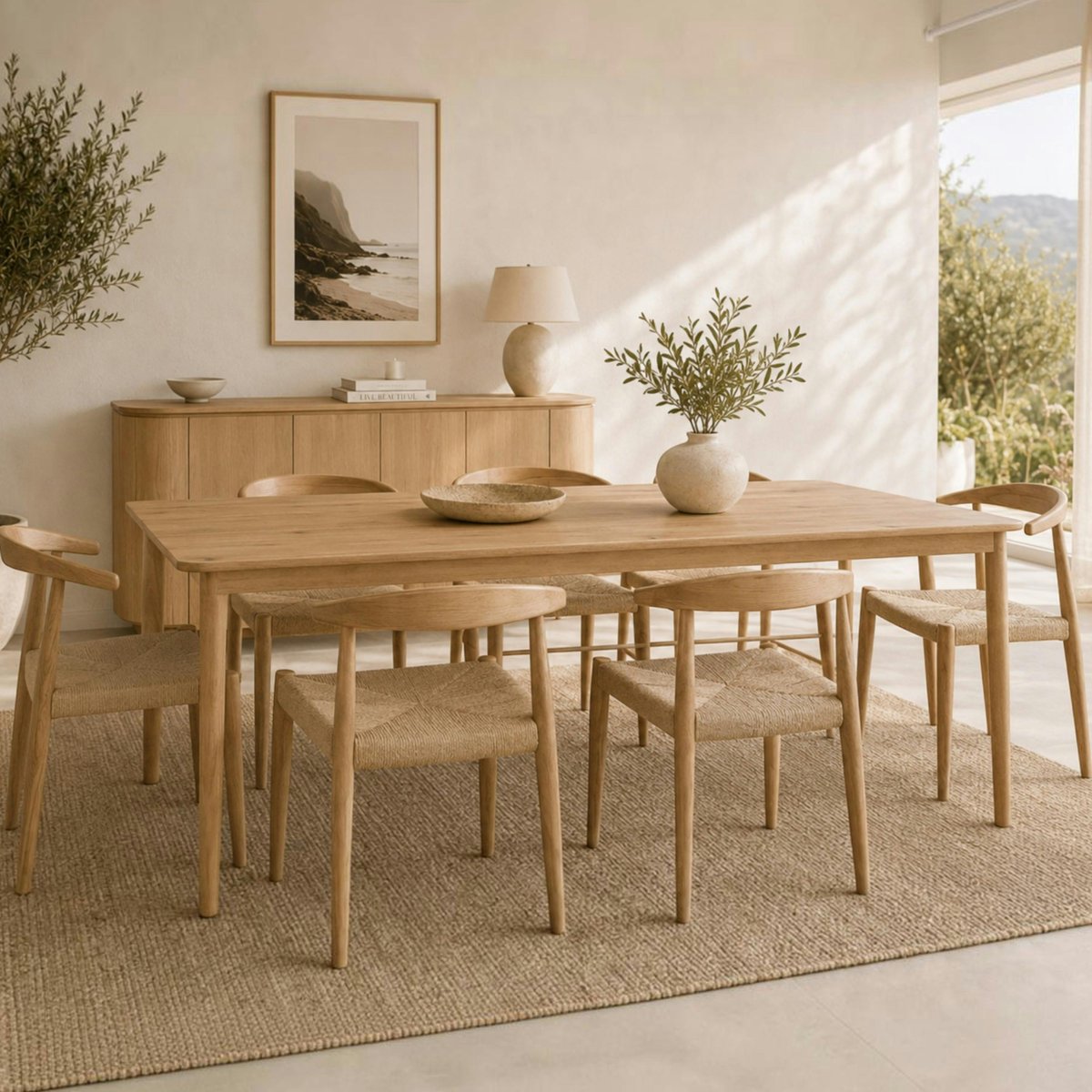Table à manger moderne 8/10 places en chêne LOREN bois clair, PIER IMPORT