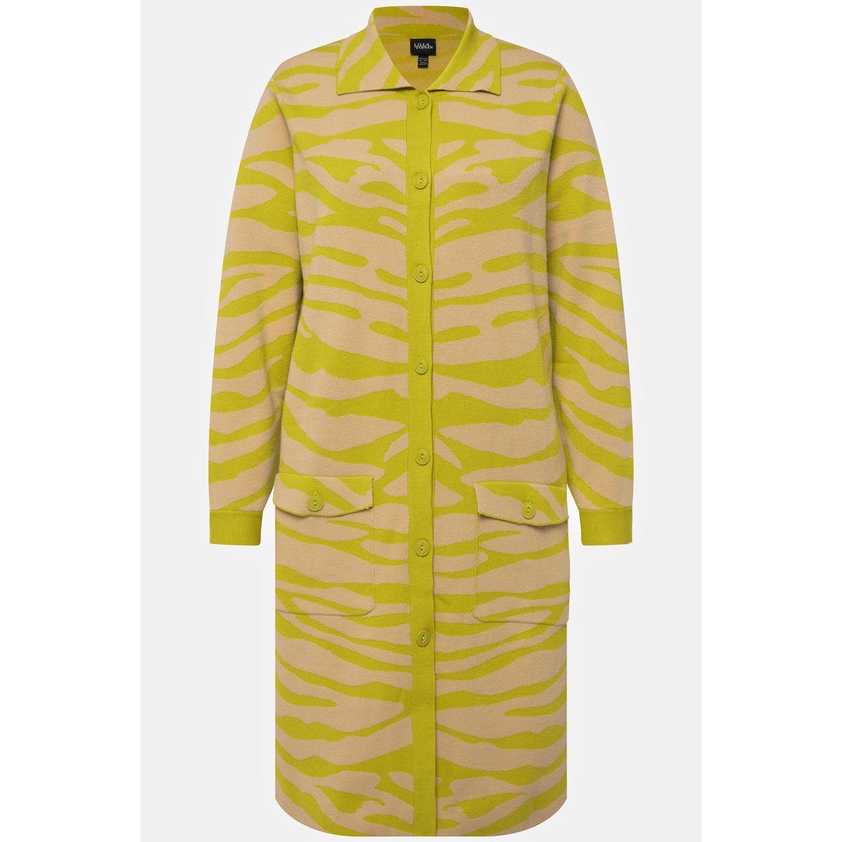 Cardigan à col chemise et poches poitrine vert jaune, ULLA POPKEN