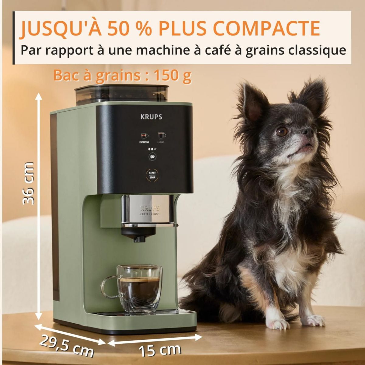 Expresso Broyeur Coffee Crush, Machine à café à grains, ultra compacte SA401LE0 couleur unique, KRUPS