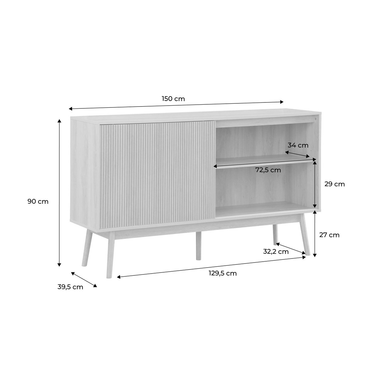 Buffet scandinave décor bois 2 portes 150cm LINEAR naturel, SWEEEK