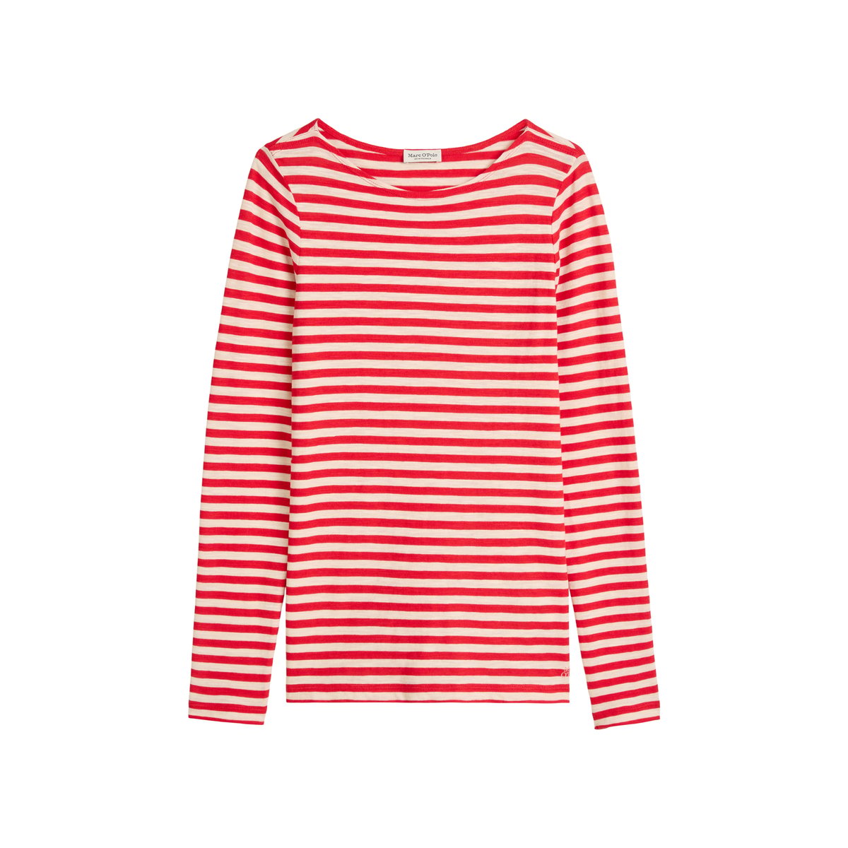 T-shirt long rayé regular en Organic Cotton Slub Jersey rouge, MARC O'POLO