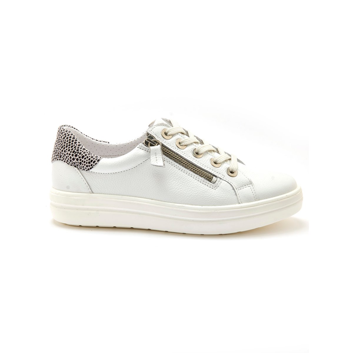 Baskets cuir avec zip et lacets blanc, PEDICONFORT