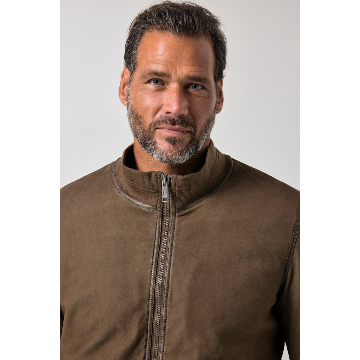 Blouson en cuir suédé d'agneau marron, JP1880