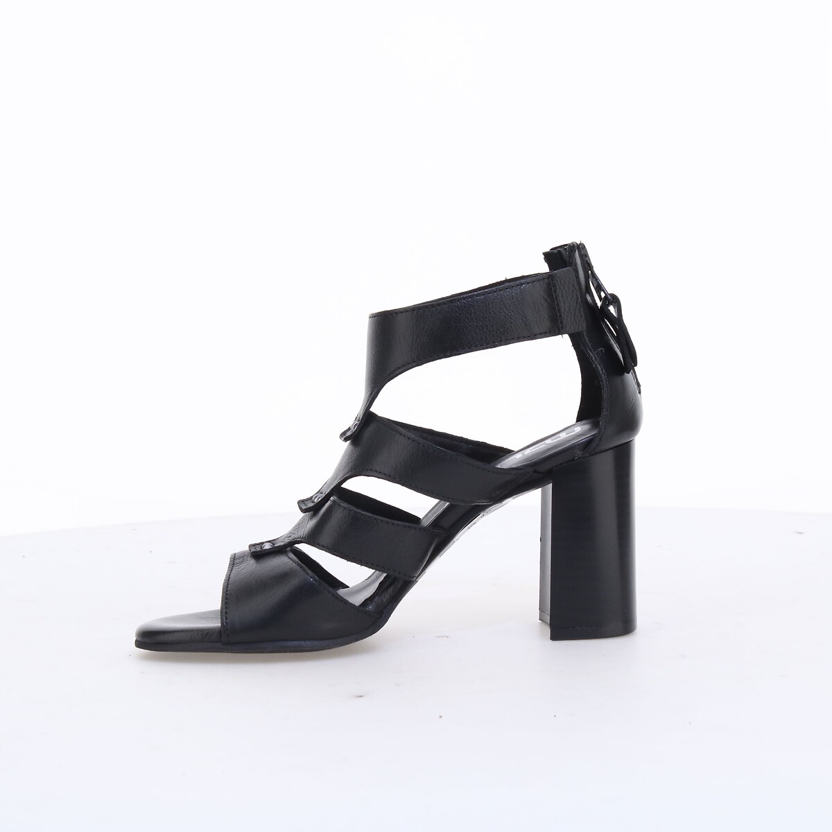 Sandales à talons, cuir noir, MJUS