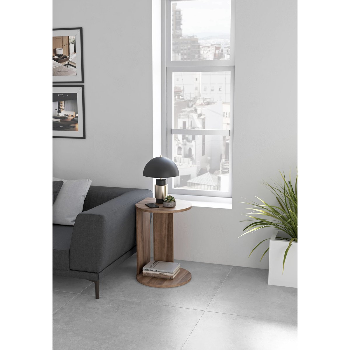 Table d'appoint-guéridon placard, TRÉBOL noyer, HERDASA