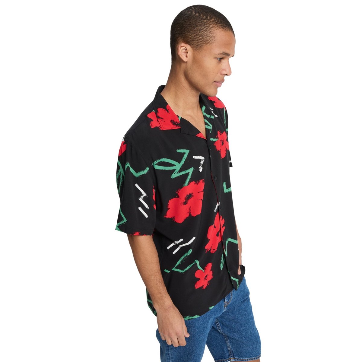 Chemise manches courtes SAFE PARADISE noir black street floral 64, QUIKSILVER