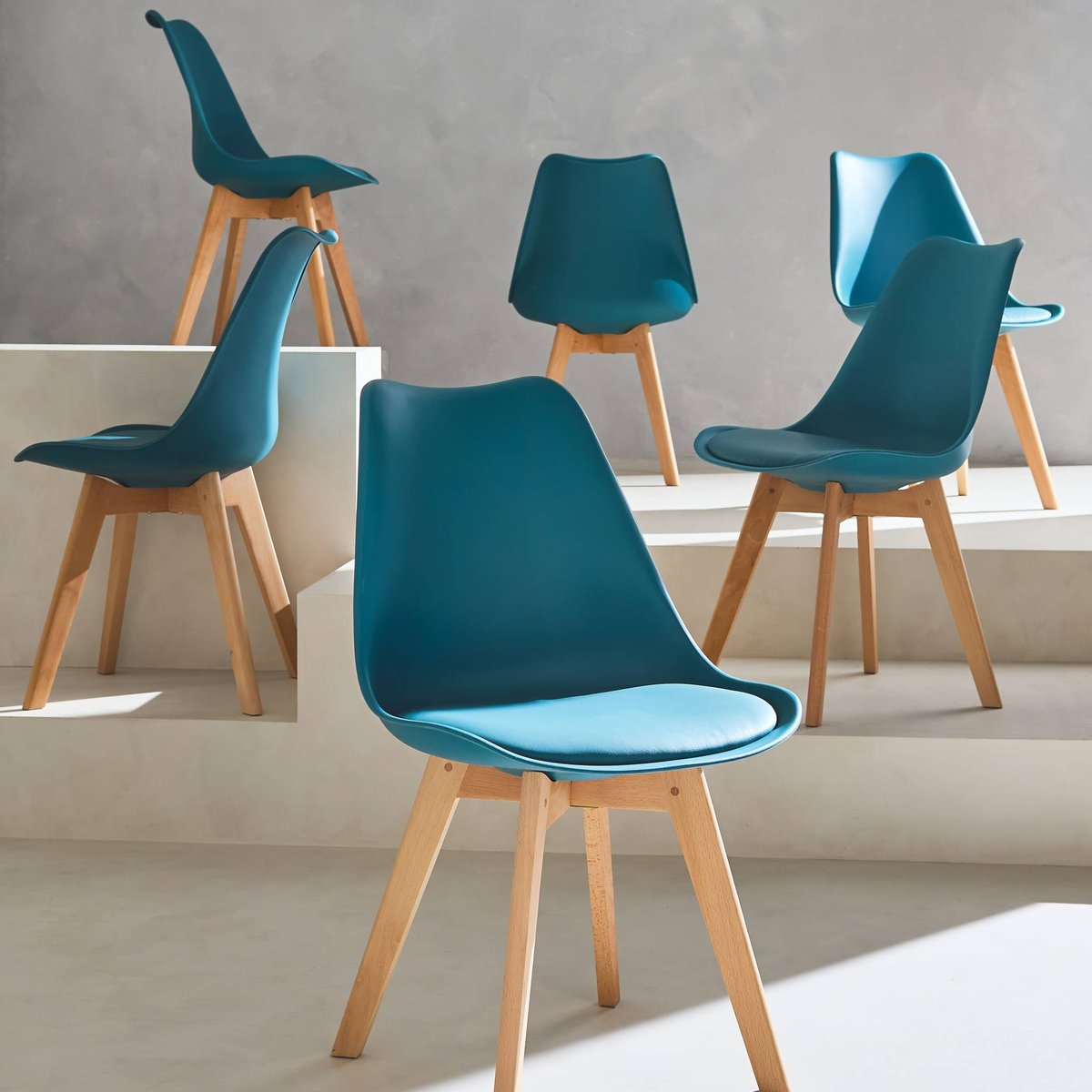 Chaise scandinave bois de hêtre (lot de 6) NILS bleu canard, SWEEEK