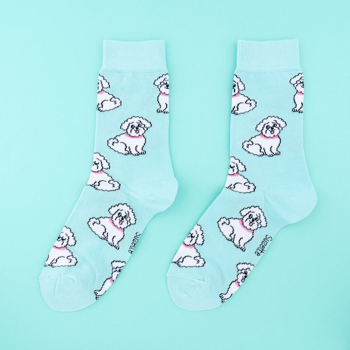Chaussettes BICHON bleu clair avec motifs bichon, COUCOU SUZETTE