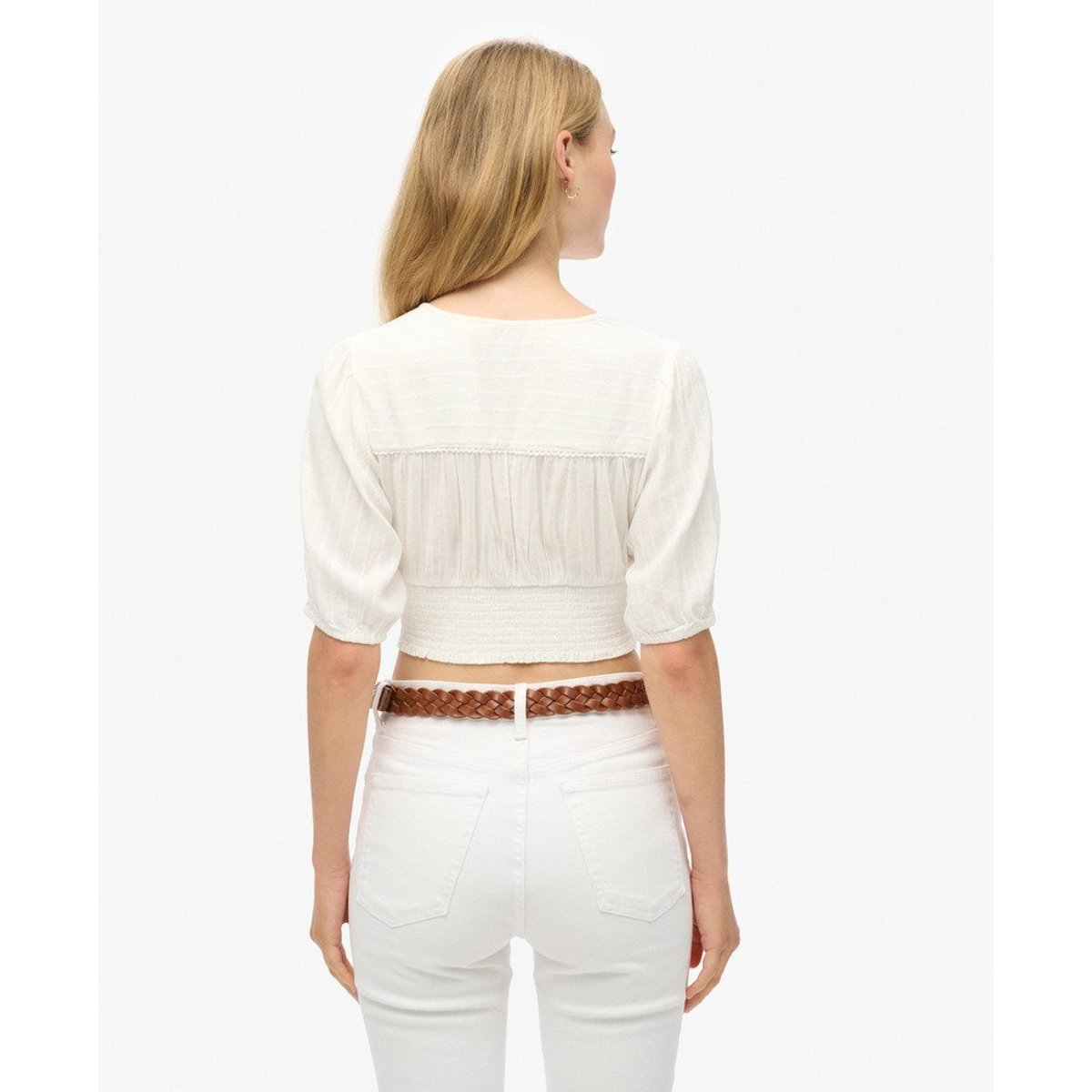 Haut à manches courtes et liseré en dentelle Ibiza blanc cassé, SUPERDRY