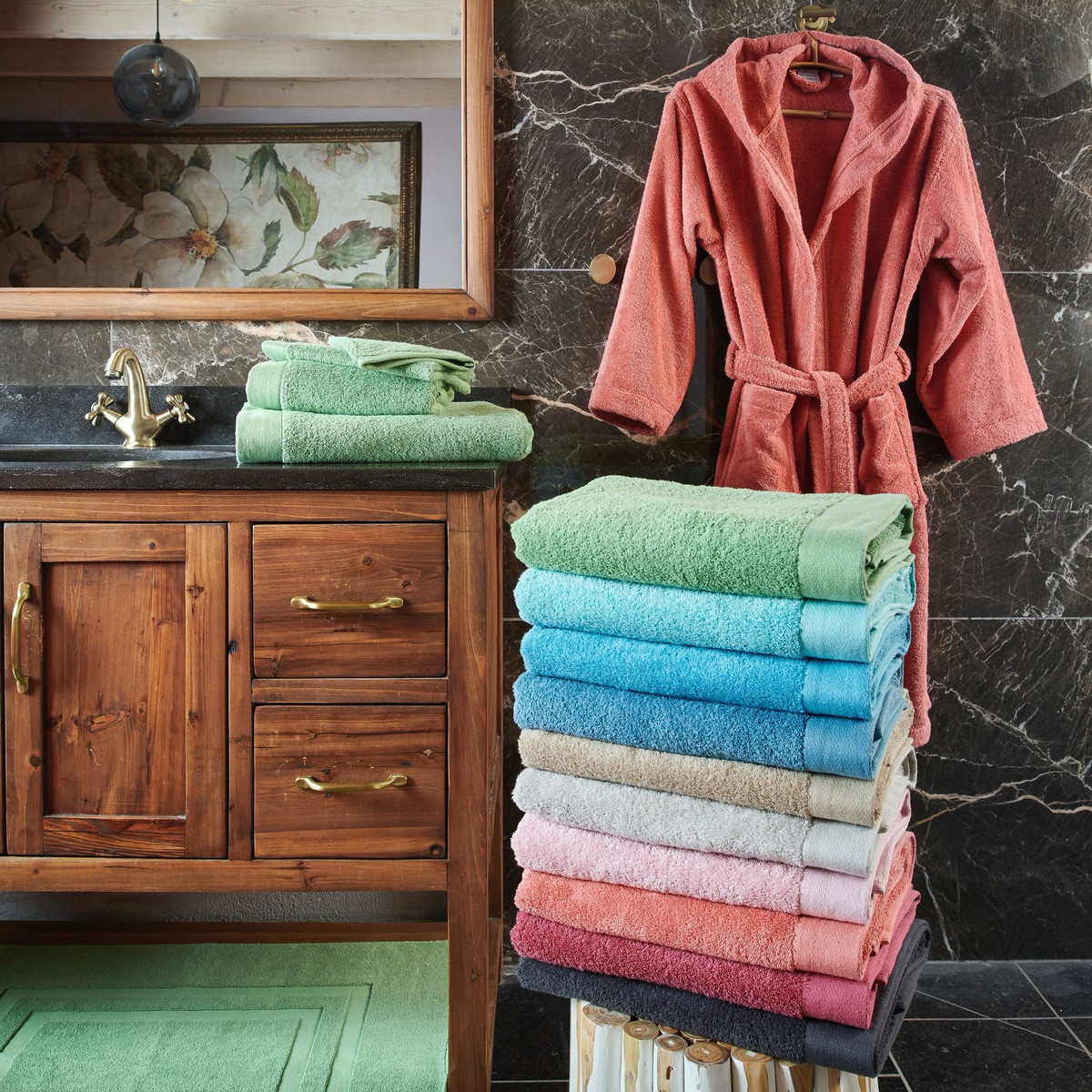 Drap de bain en 100% Coton 650g/m² - SERENITE azur, TRADITION DES VOSGES