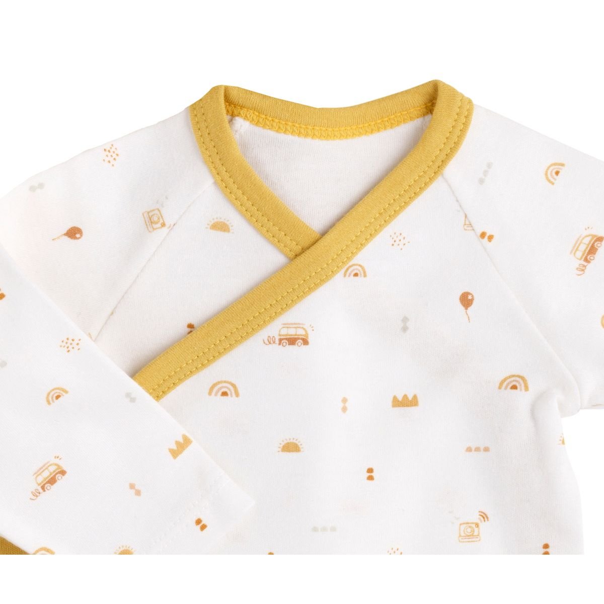 Bodies bébé en coton à manches longues lot de 3 jaune/blanc, SAUTHON