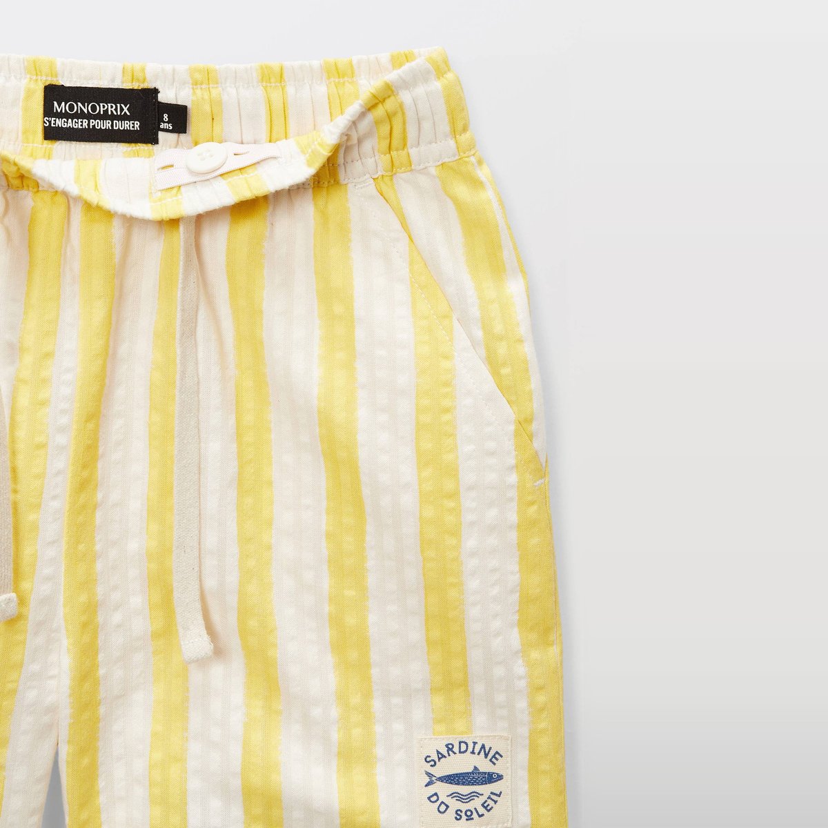Short élastiqué en seersucker rayé en coton tweety, MONOPRIX