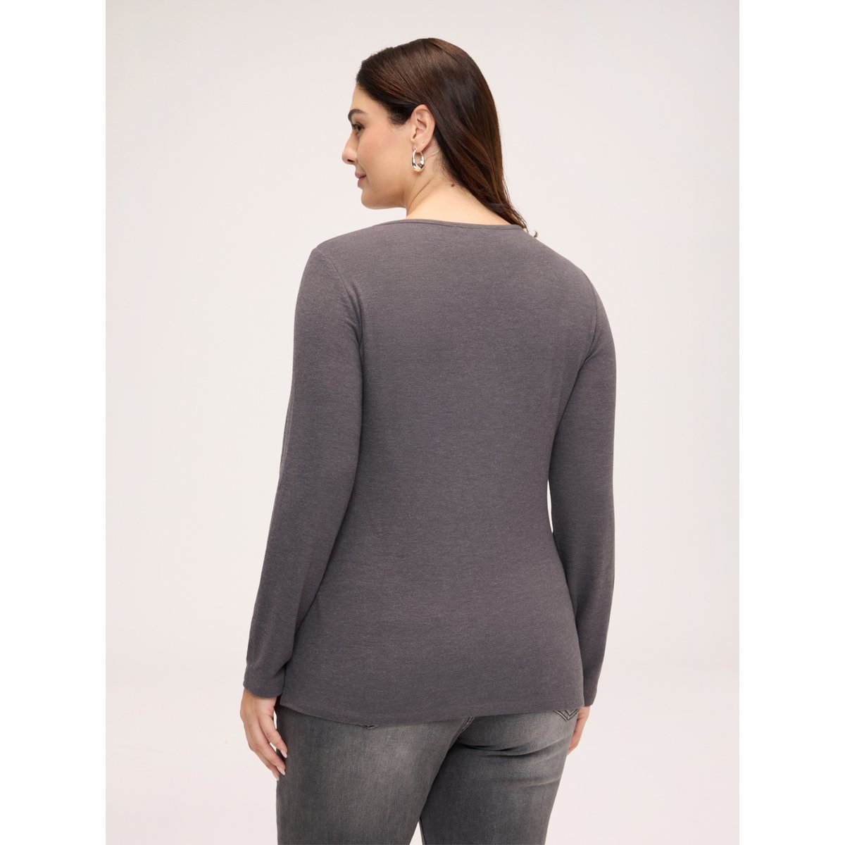 T-shirt col V avec applications bijoux gris, FIORELLA RUBINO