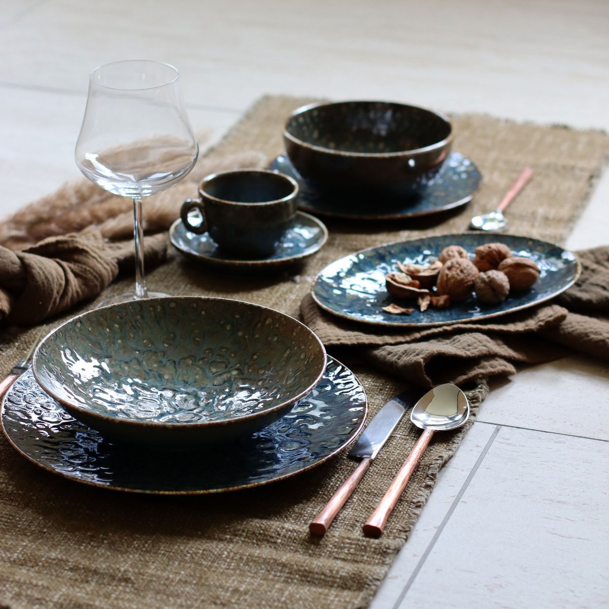 Lot de 6 assiettes creuses en porcelaine 21cm, VENUS bleu-vert, OGO LIVING