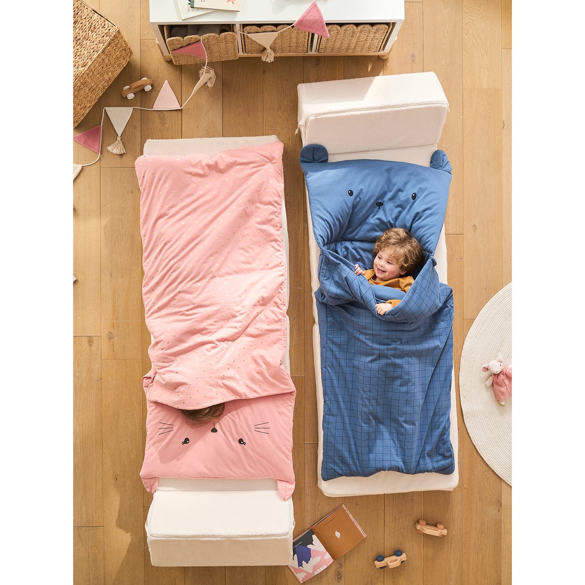 Sac de couchage Ourson, avec coton recyclé bleu, VERTBAUDET