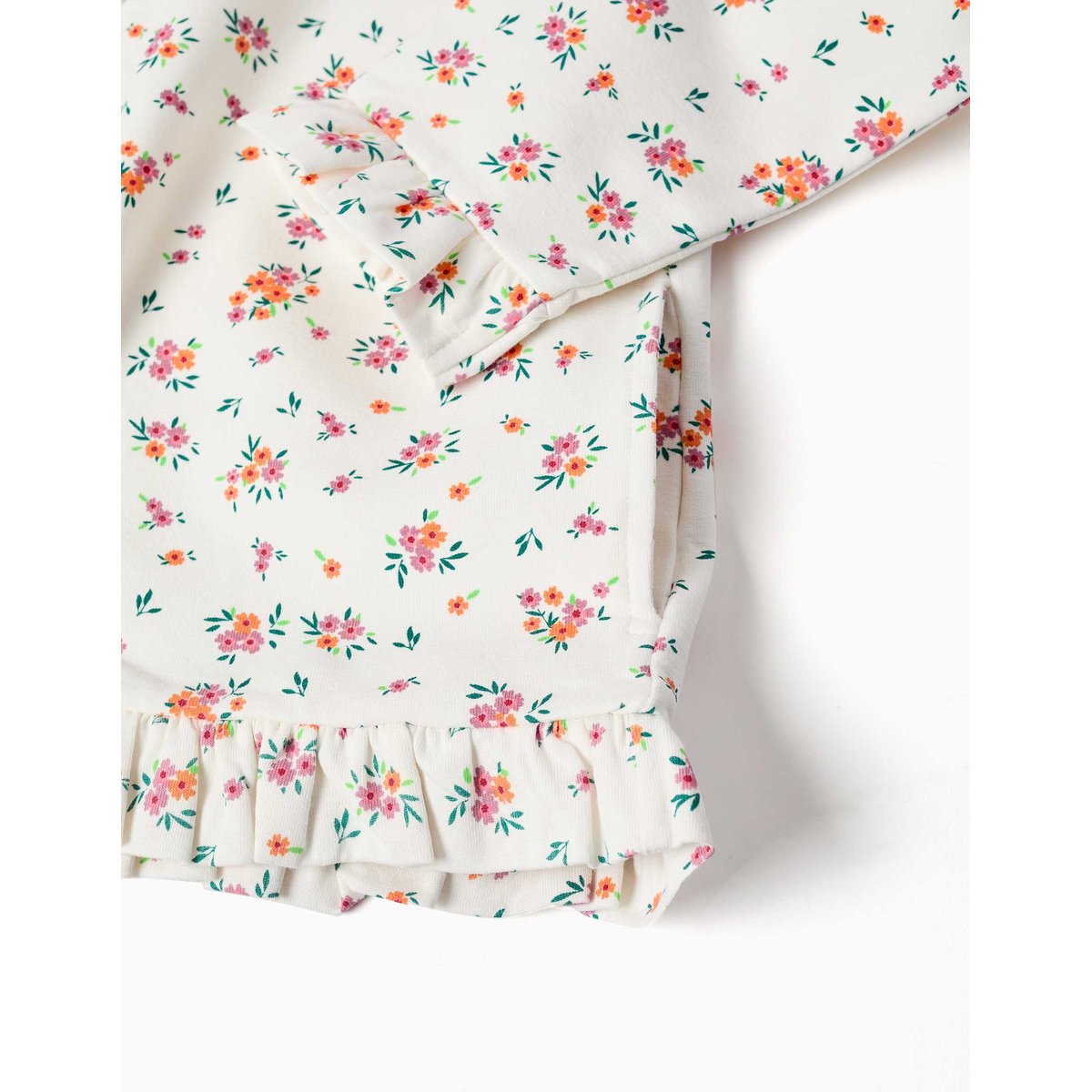 Sweat zippé en molleton à capuche avec motif floral beige clair, ZIPPY
