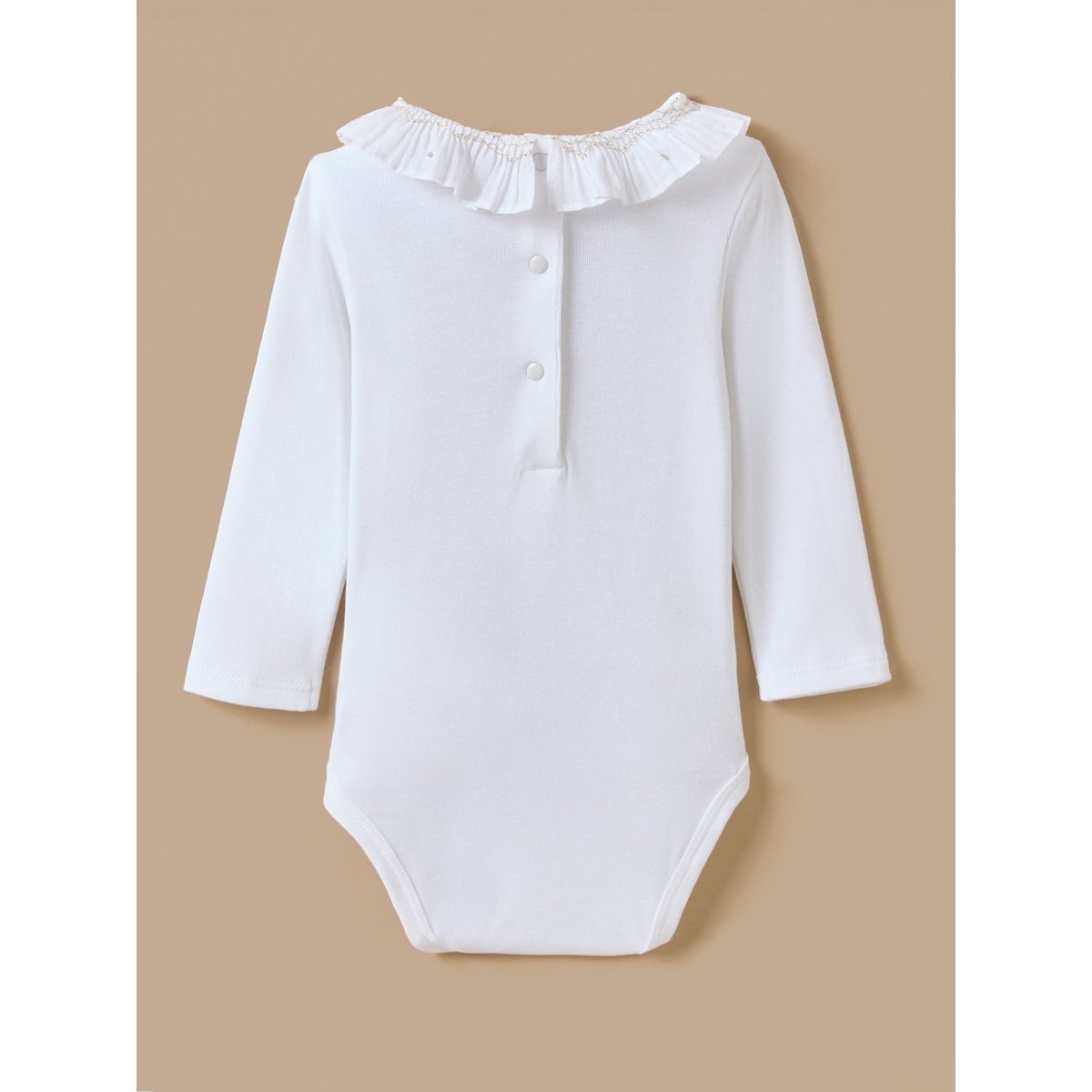 Body col smocké brodé blanc casse, CYRILLUS