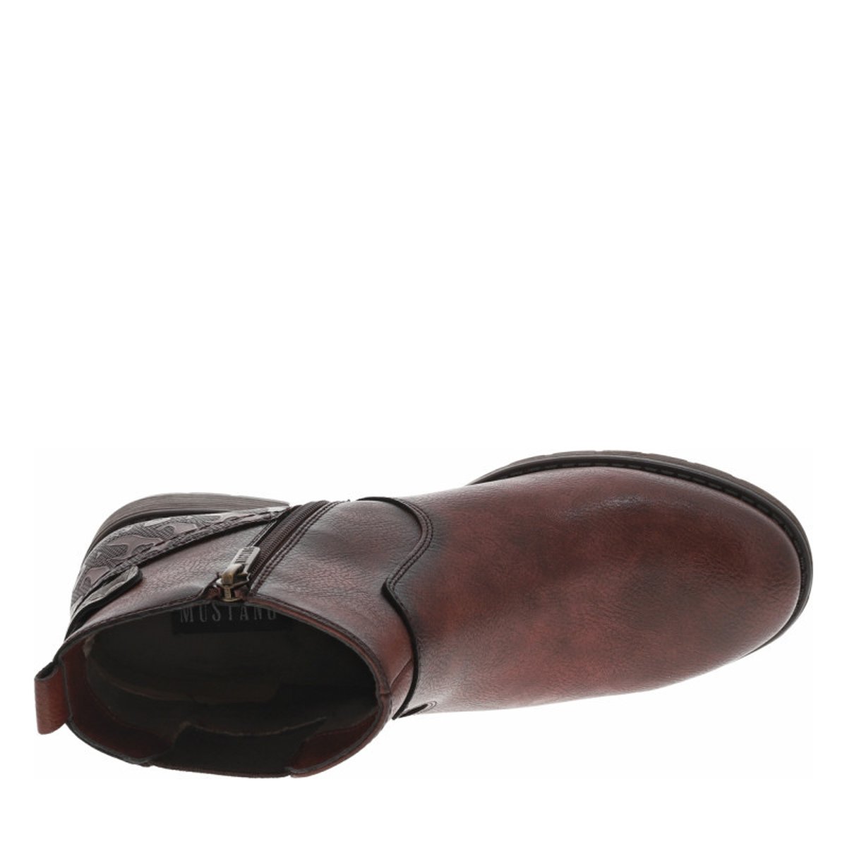 Boots bordeaux à talon décroché bas avec un zip et un soufflet élastiqué bordeaux, MUSTANG