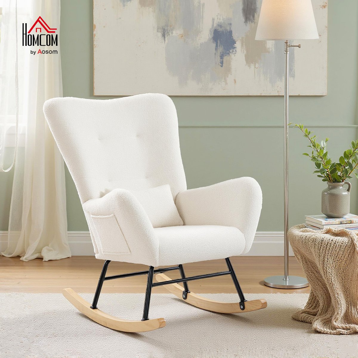 Fauteuil à bascule Peluche Teddy Crème crème, HOMCOM