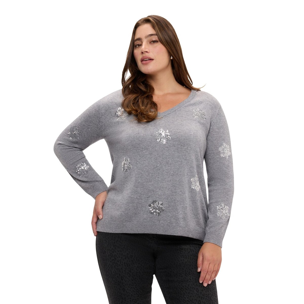 Pull avec paillettes florales gris, FIORELLA RUBINO