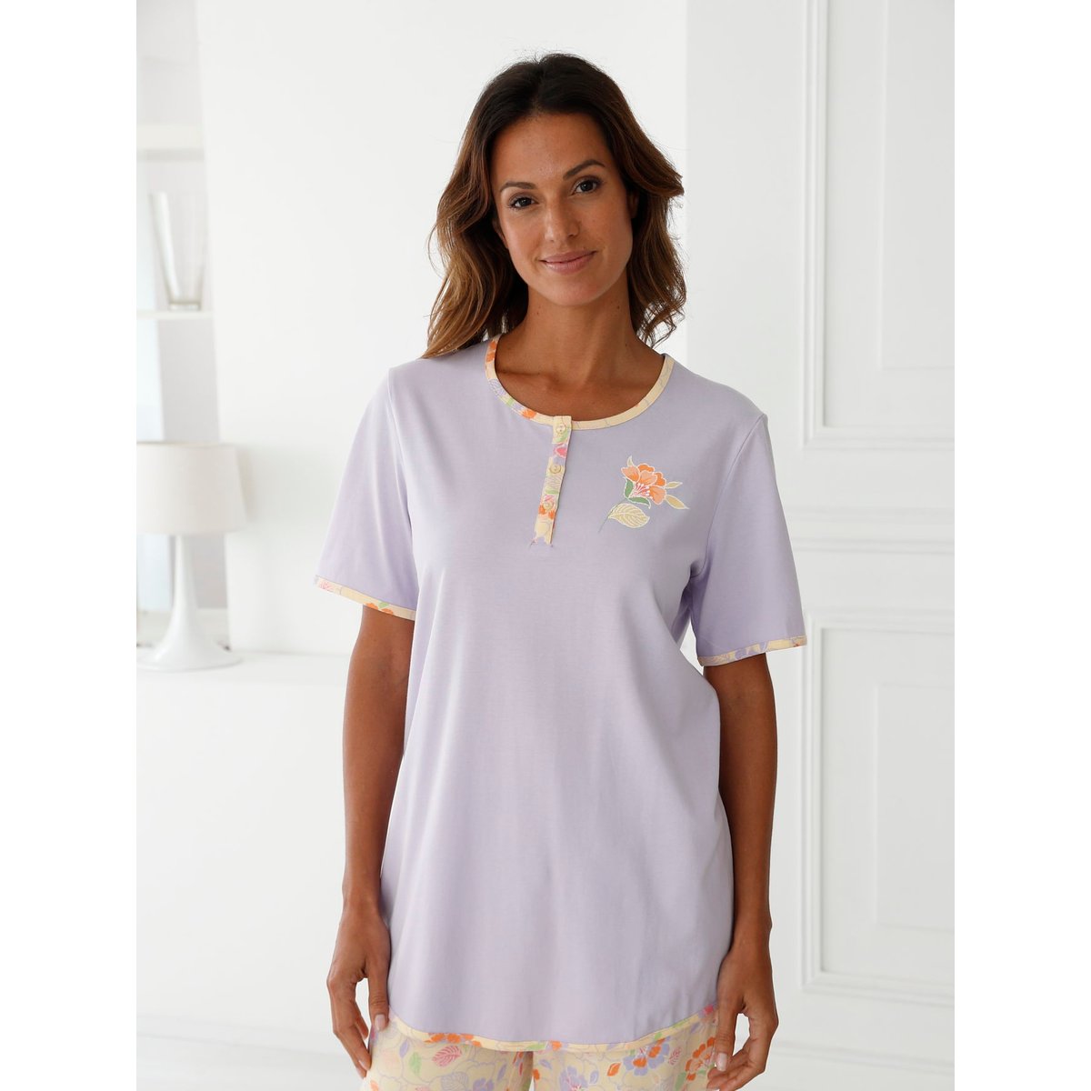 Pyjacourt femme en maille coton imprimé lilas, DAXON
