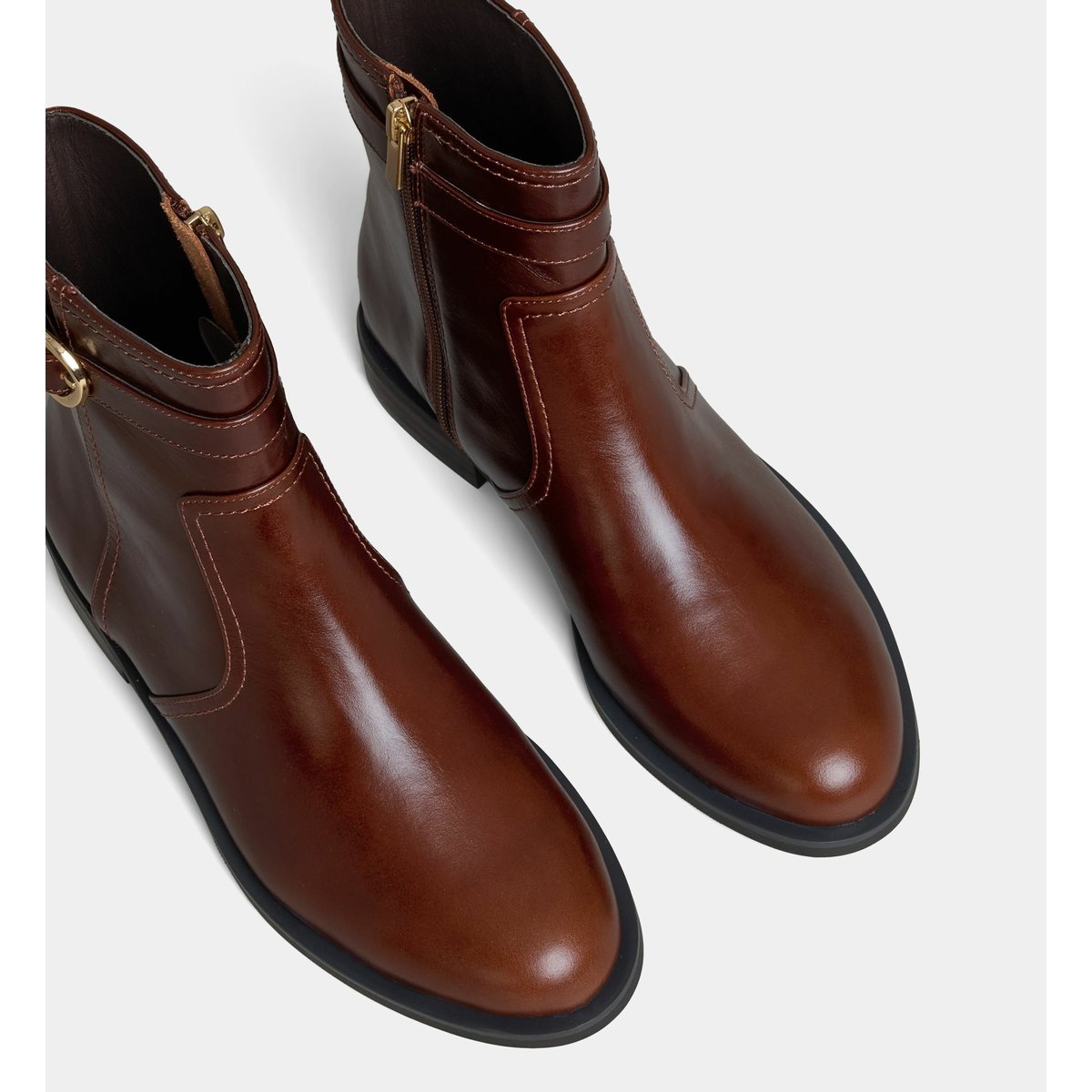 Bottines plates armelle en cuir marron foncé, GALERIES LAFAYETTE