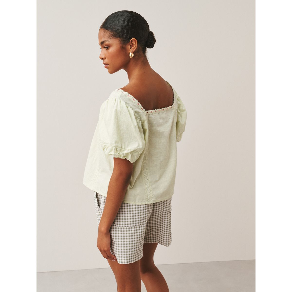 Short en lin mélangé stretch, lot de 2 noir/vert vichy, NEXT