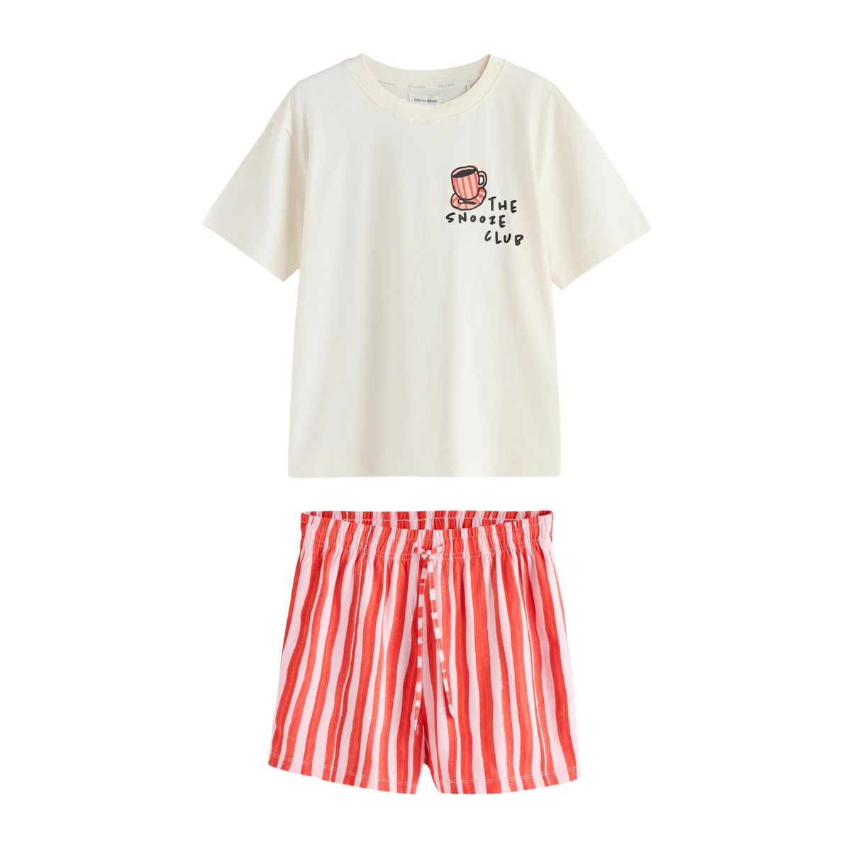 Ensemble pyjama avec short motif snooze club à rayures crème/rose au dos, NEXT