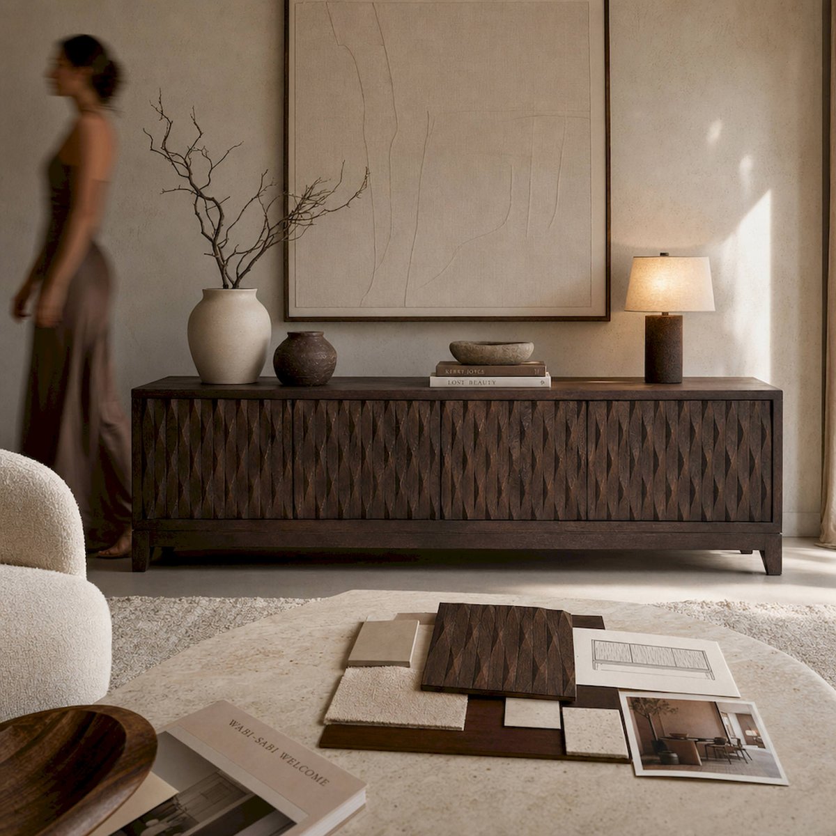 Meuble tv bois de manguier collection VACIO marron, RECOLLECTION