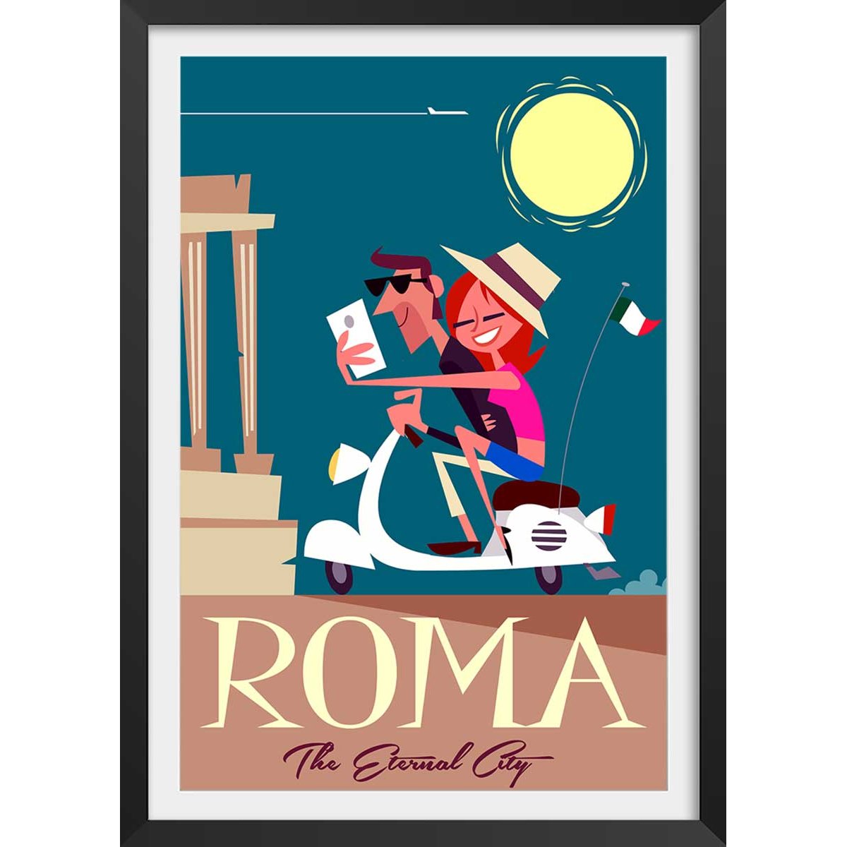Affiche Voyage en amoureux affiche + cadre en bois - noir, HEXOA