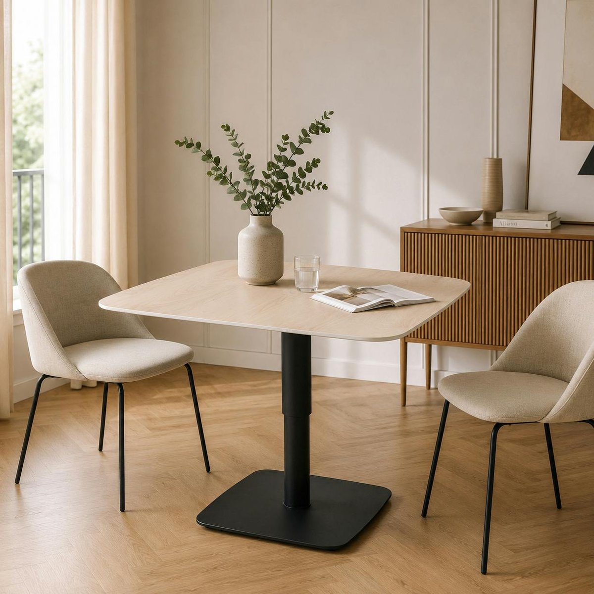 Table carrée en céramique réglable en hauteur LUGANO décor chêne, PIER IMPORT